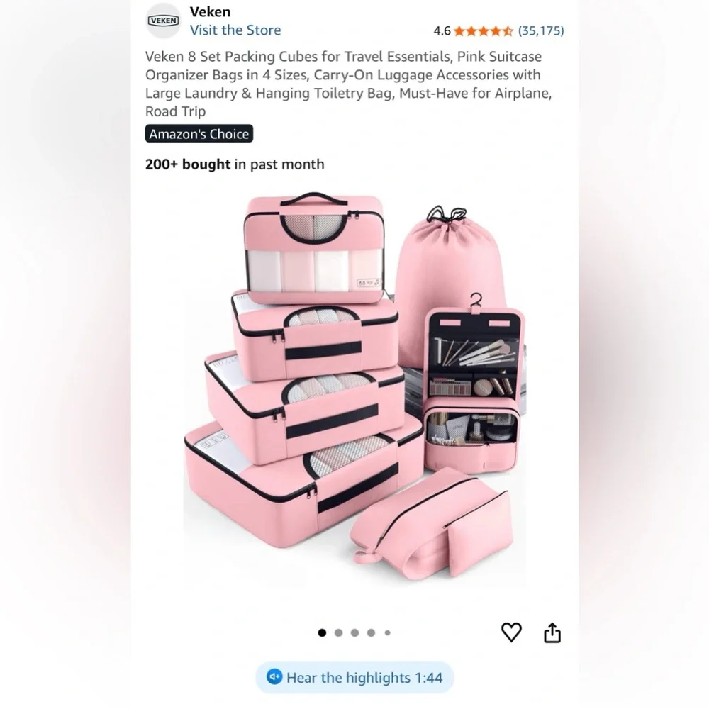 Pink Travel Storage Organizer Set
